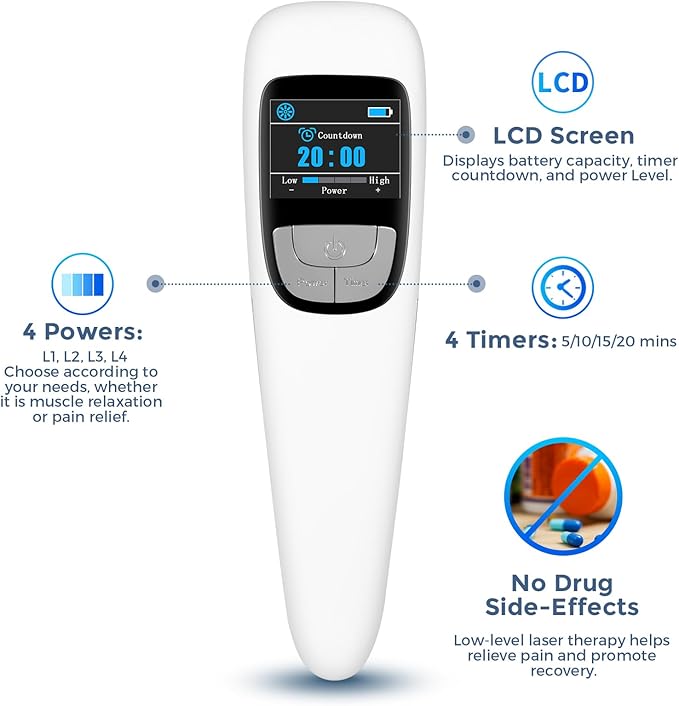Red Light Therapy Device for Shoulder Back Knee Joint Muscle Pain Relief, 13pcs x 650nm + 3pcs x 808nm, 4 Power + 4 Timer, Handheld Cold Laser Therapy Device for Dogs Pet Horse