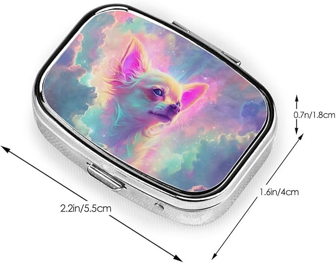 Dreamy Chihuahua in Cloud Pill Box with Mirror 2 Compartments Square Pill Organizer for Pocket