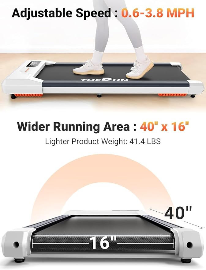 THERUN Walking Pad Under Desk, Portable Mini Treadmill for Home/Office, 2.5HP Jogging Machine with 300 lbs Weight Capacity, Remote Control, LED Display