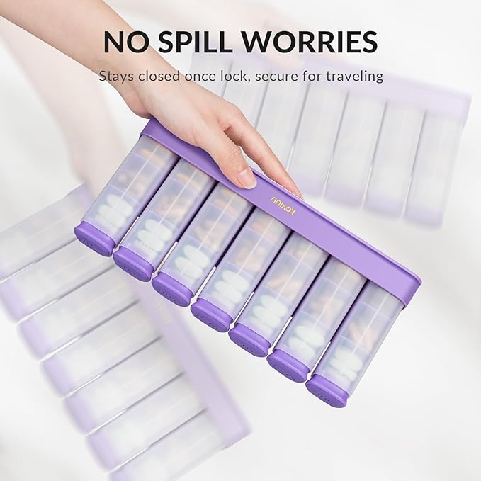 Weekly Pill Organizer 3X a Day, Detachable Pill Box 7 Day, Large 3 Times Daily Pill Case, Travel Pill Container Holder, Week Medication Dispenser Pillbox for Vitamin Supplement Medicine, Purple