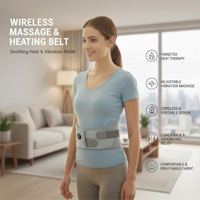 Cordless Heating Pad with Massager for Back Pain Relief, 10000mah Portable Lower Back Massager 63" Large Heating Pad for Cramps with 3 Heat 3 Vibration, Gifts for Women Men Mom Dad Seniors