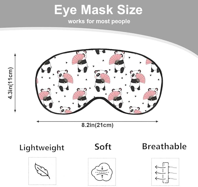 Cute Panda Bears Silk Eye Mask Sleep Mask Dandelion Pink Flower Cute Cartoon Eye Mask with Adjustable Strap Lightweight for Women Work Travel Night Sleep