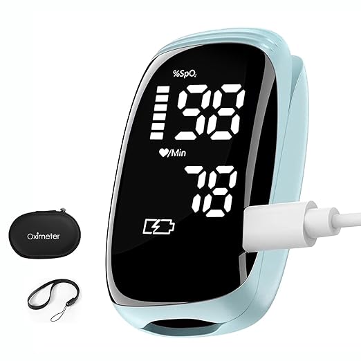 Oximeter, Blood Oxygen Meter, Fingertip Pulse Oximeter, Rechargeable Pulse Oximeter, Accurate Rapid Blood Oximeter SpO2 Reading Outdoor Sports Wide Use (blue)