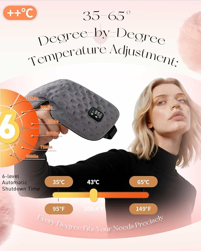 Cordless Heated Eye for Dry Eyes with 6 Timers | 35-65℃ Stepless Precision Warm Eye Compress 1500mAh | Washable Heating pad for Eye Care,Gray