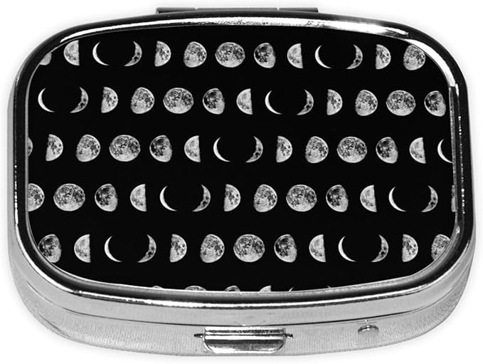 Small Pill Box Moon Phases, Cute Pill Case for Purse, Metal Travel Pill Holder Portable Pill Container Holder Storage for Supplement, Vitamin, Fish Oil, Medicine