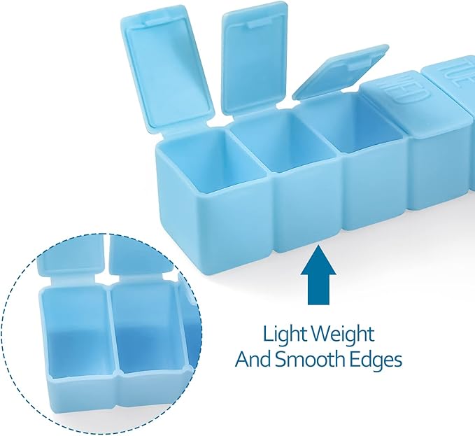 Weekly Small Pill Organizer, 7 Day Pill Case, Daily Vitamin Case Medicine Box, Pill Containers for Medicine Supplements Fish Oil(2Pcs,Blue)