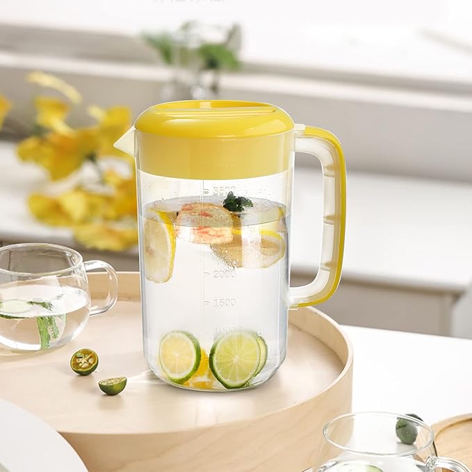 Jucoan 2 Pack 1 Gallon Plastic Water Pitcher with Lid, Large Gallon Water Jug, Juice and Iced Tea Beverage Carafe with Filter Lid, Handle, Scale for Fridge, Party
