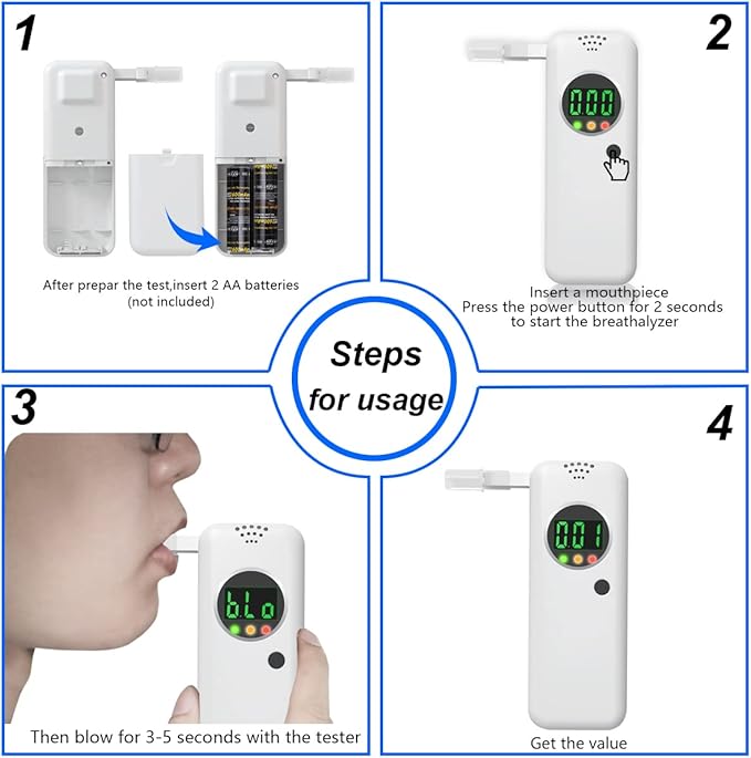 Breathalyzer,Alcohol Tester with LCD Digital Display,Breathalyzer with 10 Mouthpieces for Home and Party Use
