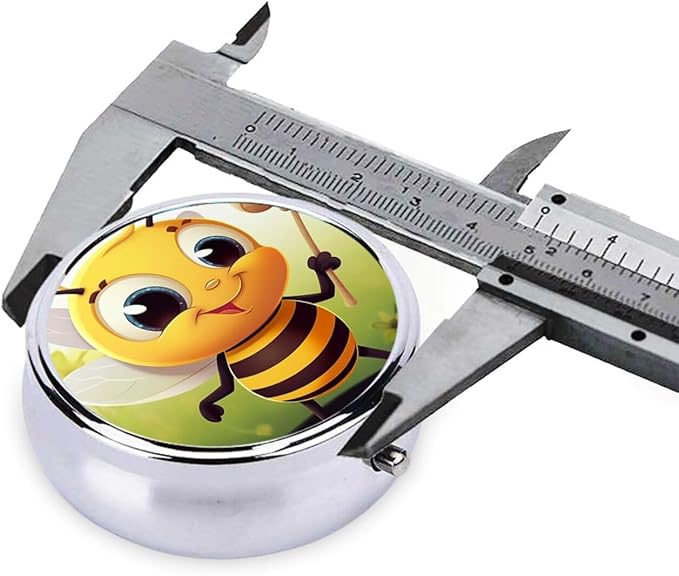 Honey Bee Print Pill Box 3 Compartment Small Pill Case Portable Pill Box for Pocket Or Purse Cute Medicine Organizer Holder to Hold Vitamins Medication