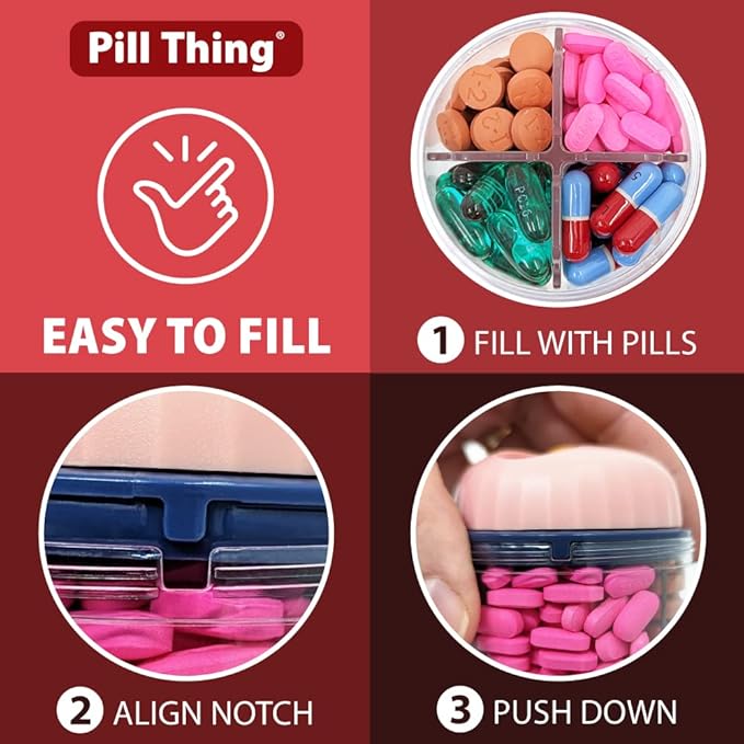 Mini Pill Dispenser Organizer Bottle, Daily Travel Medication Box with Secure Closure (Mini - Pink)