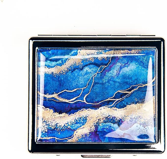 Blue Marbel 7 Days Chromed Shiny Silver Pill Organizer with Mirror Inside Has 8 Separate Compartments Rectangle 7 Days Pill Box Pill Case