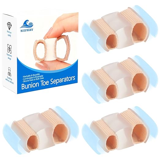 4-Pack Bunion Toe Separators for Overlapping Toes, 3-Point Support Gel Toe Spacers with 2 Fabric Lining Loops for Toe Protectors, Bunion Corrector for Women Men Big Toe (4 Pack, S)