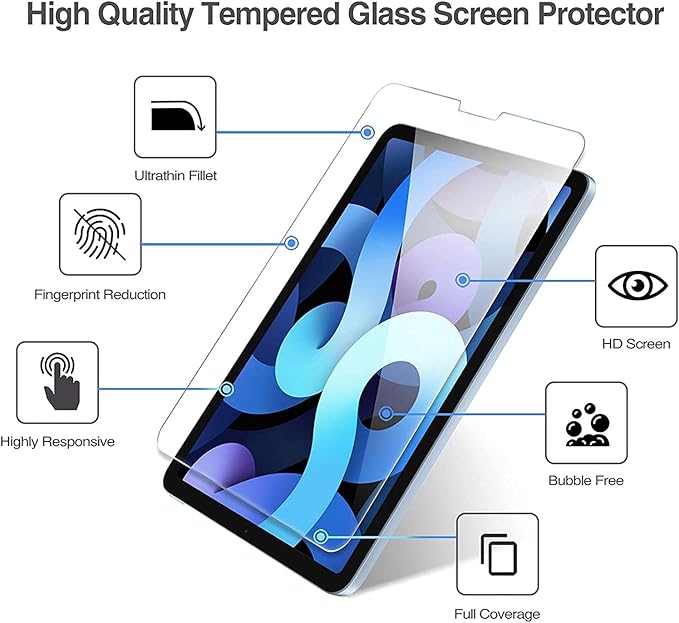 ZenRich [2 Packs] Anti Blue Light Screen Protector for iPad Air 5th/ 4th Generation 10.9 Inch – 9H Hardness Tempered Glass, HD Clarity, Eye Protection, Scratch Resistant, Bubble-free