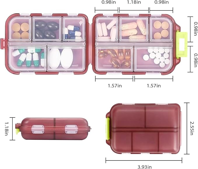 Travel Pill Organizer Portable Pocket Pill Case Small Pill Box for Purse Medicine Organizer Have 10 Compartments Storage Vitamin Fish Oil by INVODA (Red)