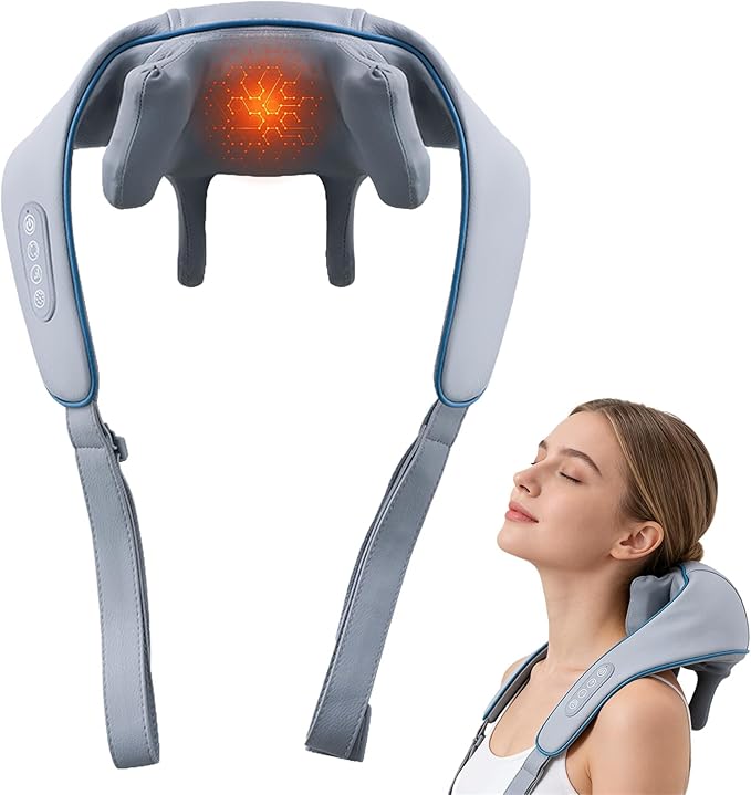 Neck Massager for Pain Relief Deep Tissue, Neck Massage with Heat, Cordless Massager for Back and Shoulder Pain, Deep Kneading Back Massager, Gift for Mom Dad