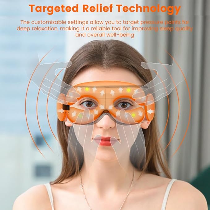 Rejuvenating Heated Eye Massager with 5 Modes, Portable & Foldable Sleep Mask for Migraine Relief and Strain Reduction, Bluetooth-Enabled Eye Massager for Relaxation, Ideal Gift for Parents