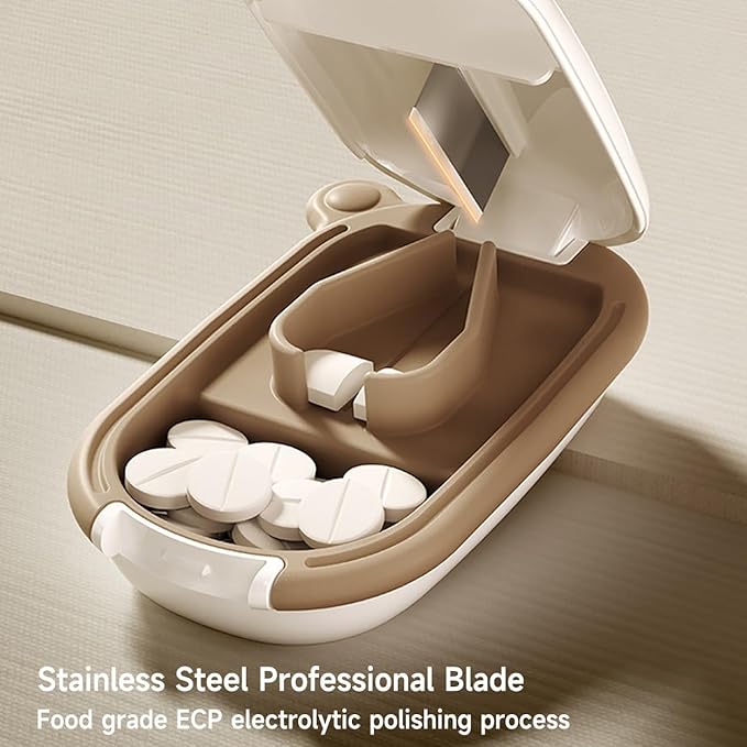 MURRI&MURRDI Small Pill Cutter, Pill Splitter Pill Cutter for Small or Large Pills, Portable Medicine Cutter for Pocket Purse Pill Holder Cutter for Vitamins, Tablets, Medications (A Caramel)