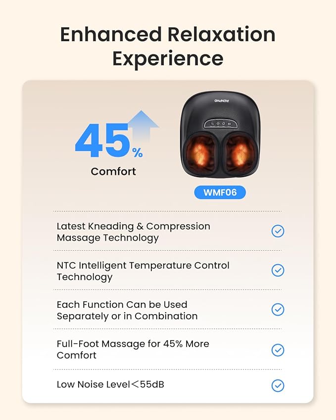 RENPHO Full Foot Massager with Heat [2026 New Upgraded], 3 Levels Air Compression & Deep Kneading, Shiatsu Foot Massage for Plantar Fasciitis & Neuropathy, Birthday Gifts for Women Men Size up to 13
