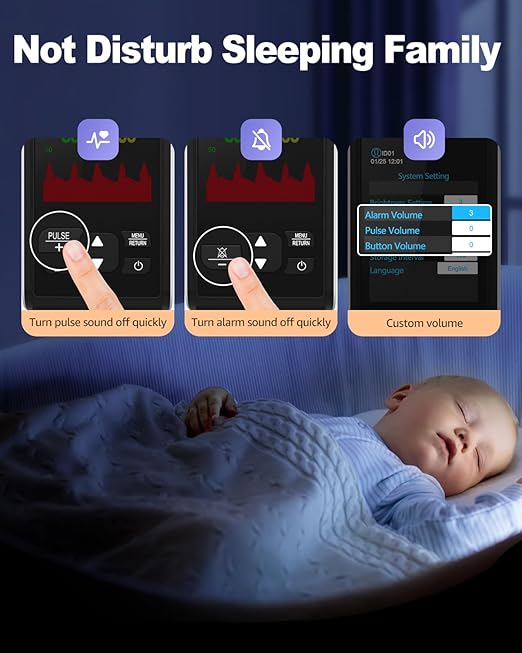 Pulse Oximeter Fingertip Infant Pulse Oximeter for Kids Overnight Continuous Pulse Oximeter Rechargeable Baby Oxygen Monitor Handheld Pulse Ox for SpO2 and Pulse Rate Continuous Baby Monitoring