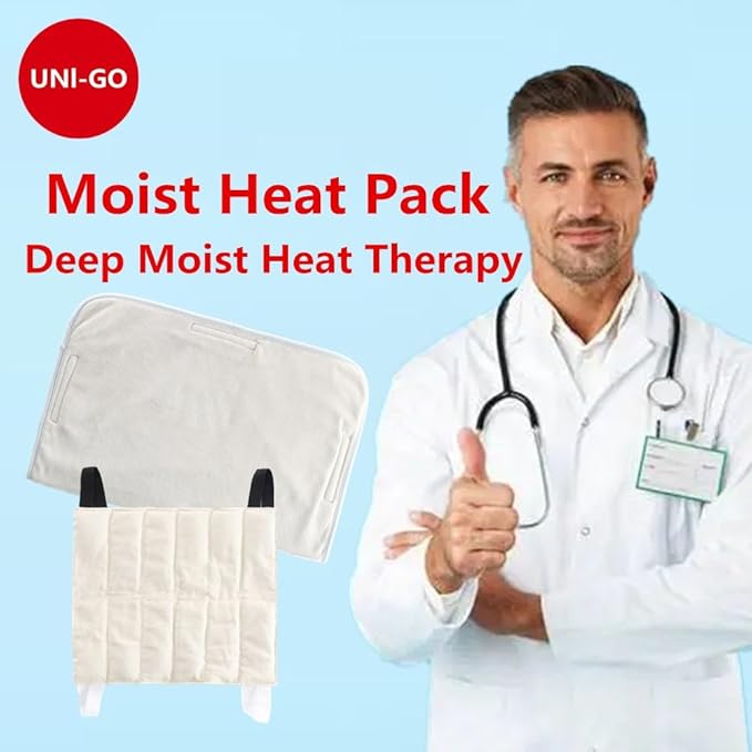 UNI-GO Moist Heat Pack, Relieve Body Fatigue, Pain, Backache, Arthritis, Joint Stiffness, Sprains, Bruises, General Soreness and Spasms. (Standard-10 x12 Set with Terry Cover)