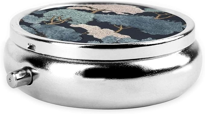 Metal Silver 3 Compartment Pill Box Pocket Portable Mini Travel Pill Case Small Round Decorative Medicine Box Vitamin Pill Organizer with Wood
