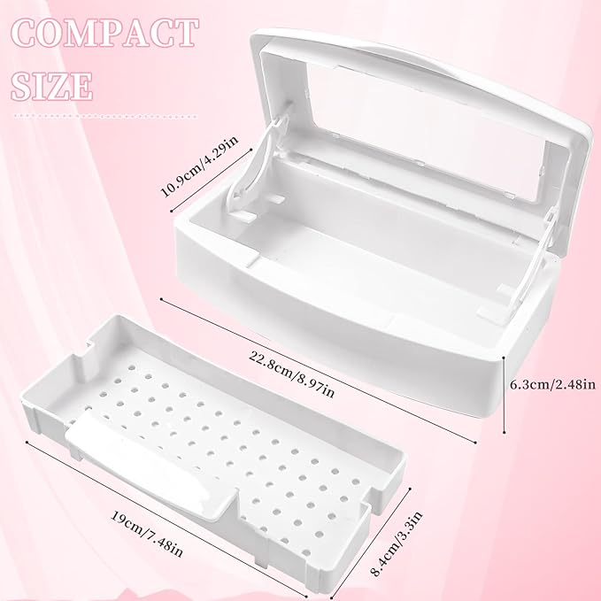Nail Tool Sterilizer Box, Plastic Sterilizing Tray, Plastic Clean Sterilizing Box Storage Organizer for Nail, Tweezers, Eyelash Extensions, Hair Salon, Spa & Cutter Manicure Equipment(White)