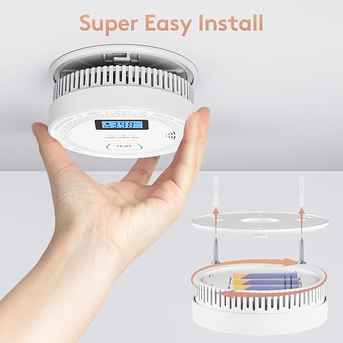 5 Packs, Smoke Combination CO Alarm,2-in-1 Detection, CO Detector,Smoke Detector,Battery Powered CO Alarm with LEDs,Digital Display,Test Button,Low Battery Warning,85db Alarm,Flexible Installation