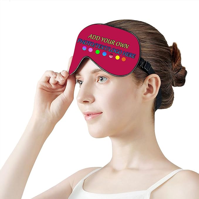 Personalized Eye Mask, Custom Eyeshade Blindfold Add Your Design Image Text Customized Eye Cover with Adjustable Strap for Sleeping Travel Work Naps Blocks Light, Plum Purple