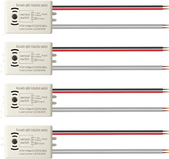 4Pcs LED Sound and Light Control Switch 220V 50Hz 40W 4-Wire High Sensitivity Voice Activated Induction Sensor Module, Wall Light Switches