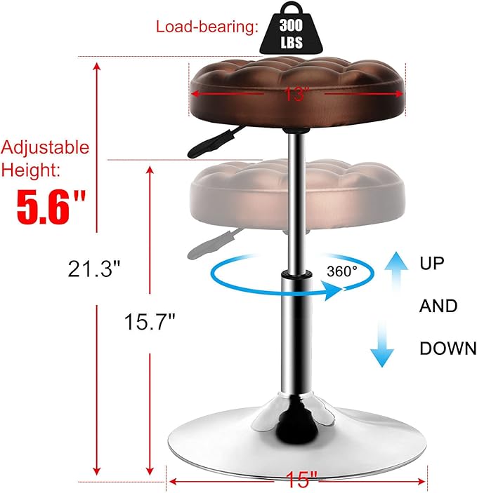 QiCheng&LYS Thick Padded Leather Shop Stool - Height Adjustable Counter & Desk Stool - Brown Bread