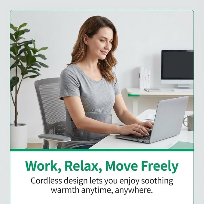 Wireless Heating Waist Belt with 8000mAh Battery, 3 Vibration Modes & 3 Heat Levels, Cordless Back Massager with Extension Strap for Lower Back, Cramps, Lumbar Support, Office & Travel Use