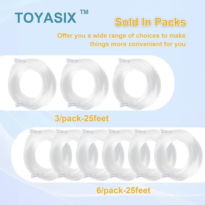 Oxygen Supply Tubing - Premium Crush-Resistant with Curved Prongs, High Flow Oxygen Tubing for Oxygen Concentrator Machine, Nebulizer Tubing & Oxygen Therapy - 25 FEET 3 Pack