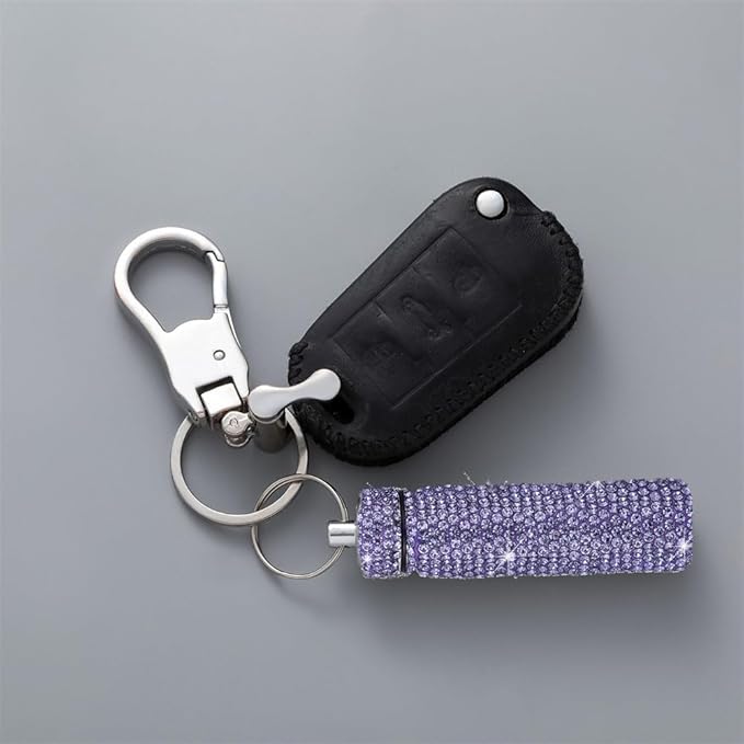 Bling Rhinestone Pill Case Portable Waterproof Pocket Pill Holder Bottle Storage with Keychain for Travel, Outdoor, Camping (Purple)