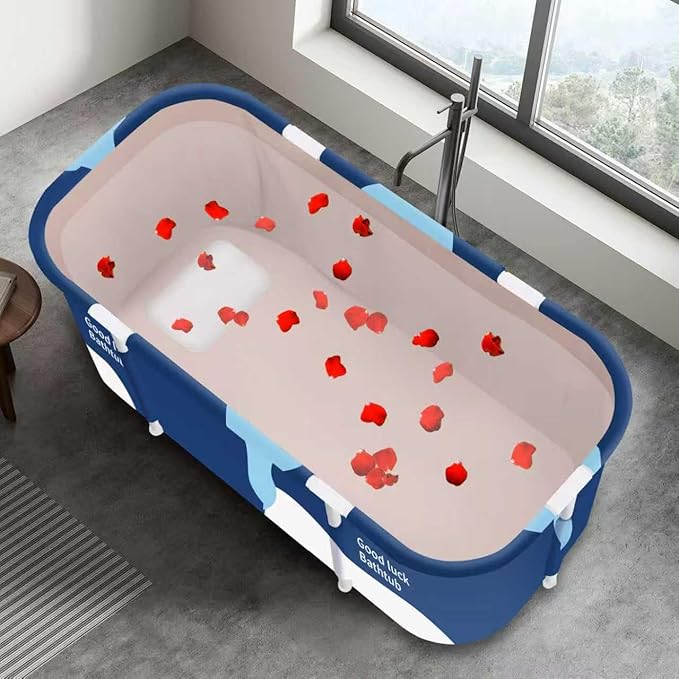 Portable Foldable Bathtub,Foldable Soaking Bathtub for Adults, Freestanding Bathtubs, Hot Bath Tub, Ice Bath, Family Bathroom SPA Tub 47.2x19.7x21.7inch (Milk)