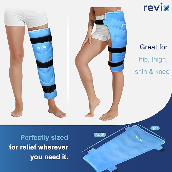 REVIX Full Leg Ice Pack Wrap Around Entire Leg, Reusable Gel Cold Wrap for Hip, Thigh and Knee, Soft Cold Compress Ice Pack Sleeve with 3 Straps