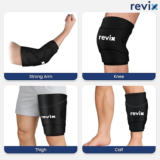 REVIX 3D Knee Ice Pack Wrap, Flexible Ice Compression Knee Sleeve with Innovative Dual-layer Gel, Reusable ice sleeve for knee, Cold Therapy for Knee, Elbow & Calf (XL)