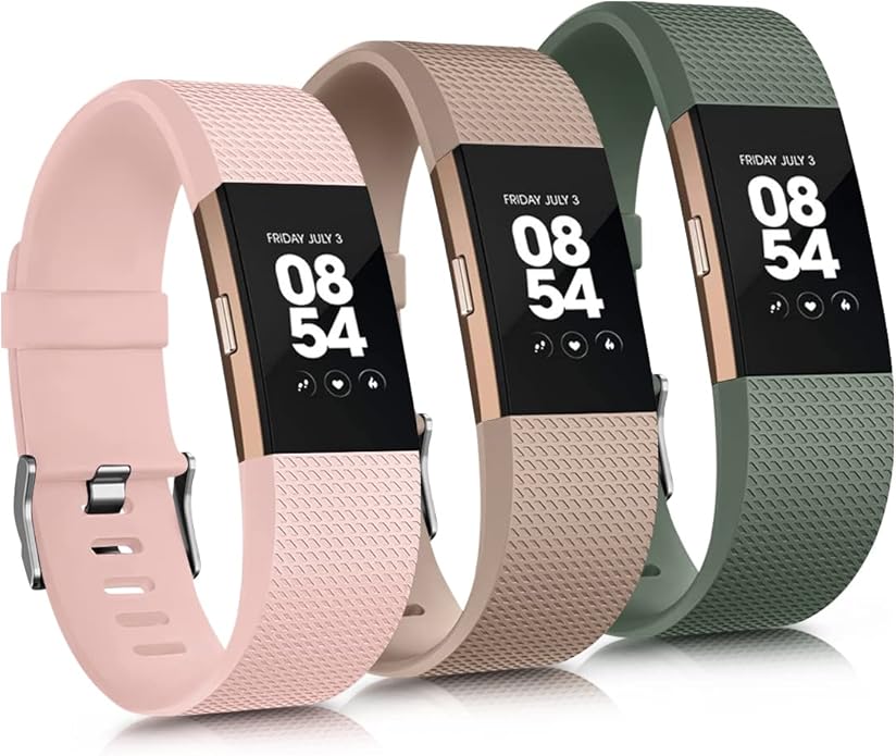 3 Pack Sport Bands Compatible with Fitbit Charge 2 Bands Women Men, Adjustable Replacement Straps Wristbands for Fitbit Charge 2 HR Small Large