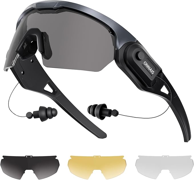 ONNAIS Shooting Glasses with Earplugs - ANSI Z87.1+ Safety Glasses with Detachable NRR 32dB Earplugs, Gifts for Men and Women
