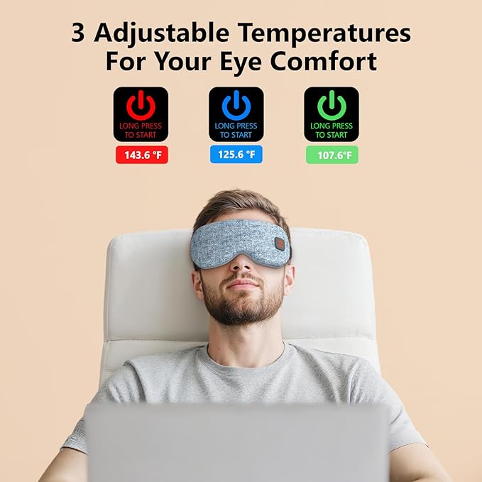 Cordless Heated Eye Masks for Dry Eyes|Eyes Fatigue|Warm Eye Compress and Improved Sleep,Buit-in 1000mAh Battery, 3-Speed Temperature,Detachable Cleaning,Replaceable Shell,Gift(Blue)