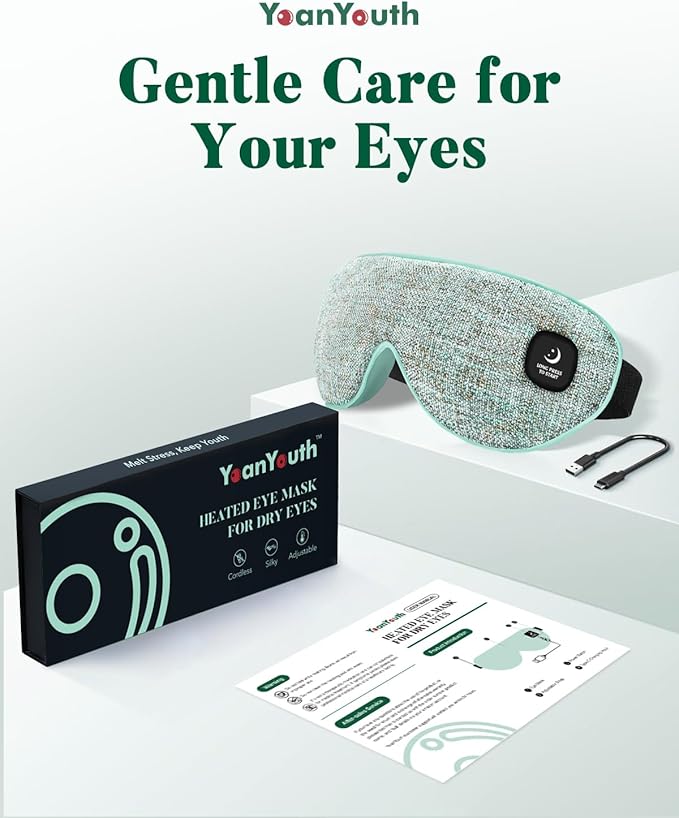 Heated Eye Mask for Dry Eyes, FSA Eligible HSA, Cordless Warm Compress for Eyes, Light Blocking Eye Heating Pad, Styes, Sleep, Cover Washable, Rechargeable, Light Blue
