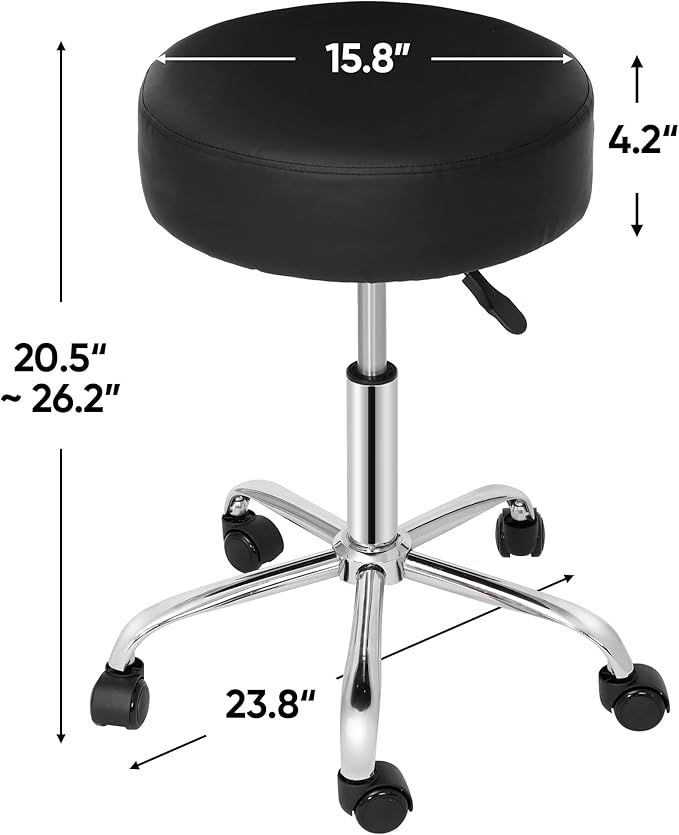 ZenStyle Salon Stool Tattoo Chair Medical with Wheels, PU Leather Adjustable Height Swivel Stool with Backrest for Spa, Massage, Office, Home and Bar Use, Black (Unbacked)