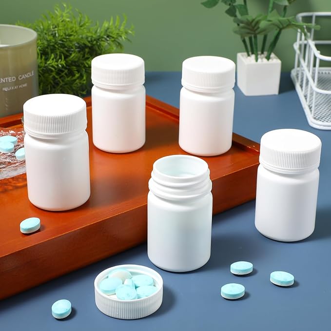 20pcs Medicine Pill Bottle Empty Plastic Capsule Case Reagent Bottle Powder Medicine Pill Container with Screw Cap for Home Travel Outdoor 50ml