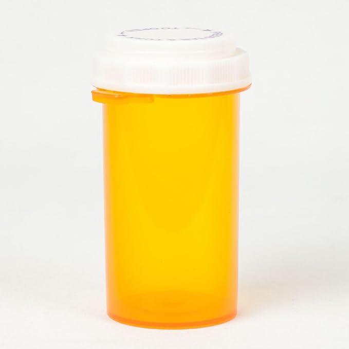Five Star Supplies Thumb Tab Plastic Pill Bottles - Reversible Cap Easy Open & Child Resistant - Pill Container Prescription Vial - Easy Open/Push N Turn (Amber, 40 DRAM 100 ct.)