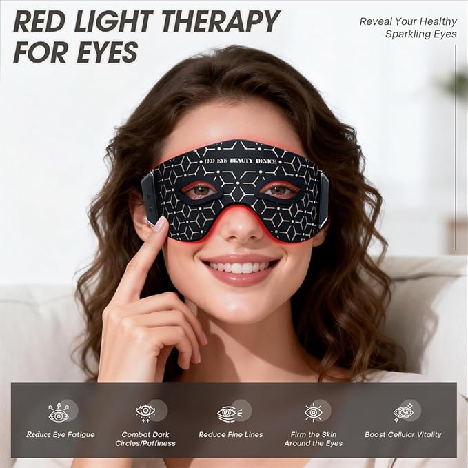 Red Light Therapy Eye Mask, Under Eye Red Light Mask,Good for Smoothing Puffiness Wrinkles Fine Lines,Suitable for Women and Man Effective Eyes Skin at Home or Trip