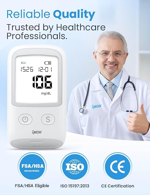 IMDK Blood Glucose Monitor Kit, 𝗖𝗹𝗶𝗻𝗶𝗰𝗮𝗹𝗹𝘆 𝗔𝗰𝗰𝘂𝗿𝗮𝘁𝗲 Blood Sugar Test Kit with 150*Glucometer Strips, 100*Lancets, 1*Lancing Devices, No Coding Required