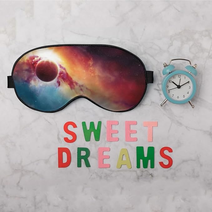 Galaxy Space Sleep Mask Eye Mask Starry Sky Planet Universe Solar System Shiny Red Blue Sleep Mask Light Blocking Adjustable Soft Eye Masks for Women Deep Rest Travel