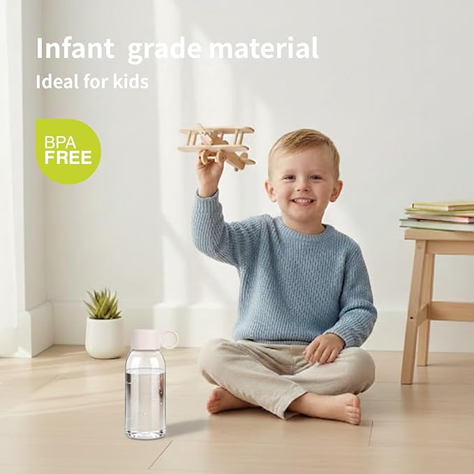 emoi 15oz Kids Water Bottle, Clear Reusable Leak Proof BPA-Free Water Bottles for Boys Girls Men Women Ideal Size for School Travel Hiking Gym Office Ideal for Daily Hydration/White