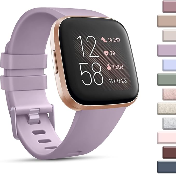 Mugust Sport Bands Compatible with Fitbit Versa 2 / Fitbit Versa/Versa Lite/Versa SE, Classic Soft Silicone Replacement Wristbands Straps for Fitbit Versa 2 Smart Watch Women Men (Small,Light Purple)