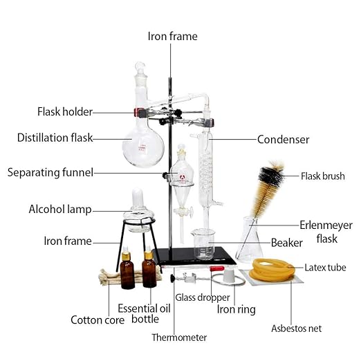 Labware Set 500ml Essential Oil Extraction Distillation Apparatus Water Distiller Purifier Glassware Kits Hydrosol, Home Distillation kit