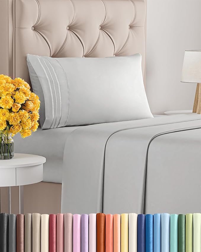 Twin Size 3 Piece Sheet Set - Extra Soft, Breathable & Cooling Sheets - Hotel Luxury Durable Bed Sheets for Women & Men - Deep Pockets, Easy-Fit & Wrinkle-Free Sheets - Soft Grey Oeko-Tex Bed Sheets
